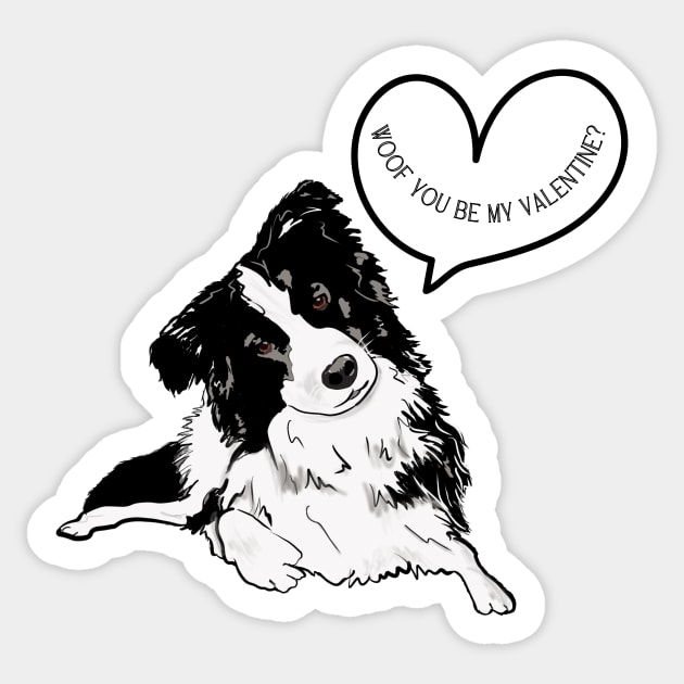 Woof You Be My Valentine with Border Collie Sticker by Seasonal Dogs